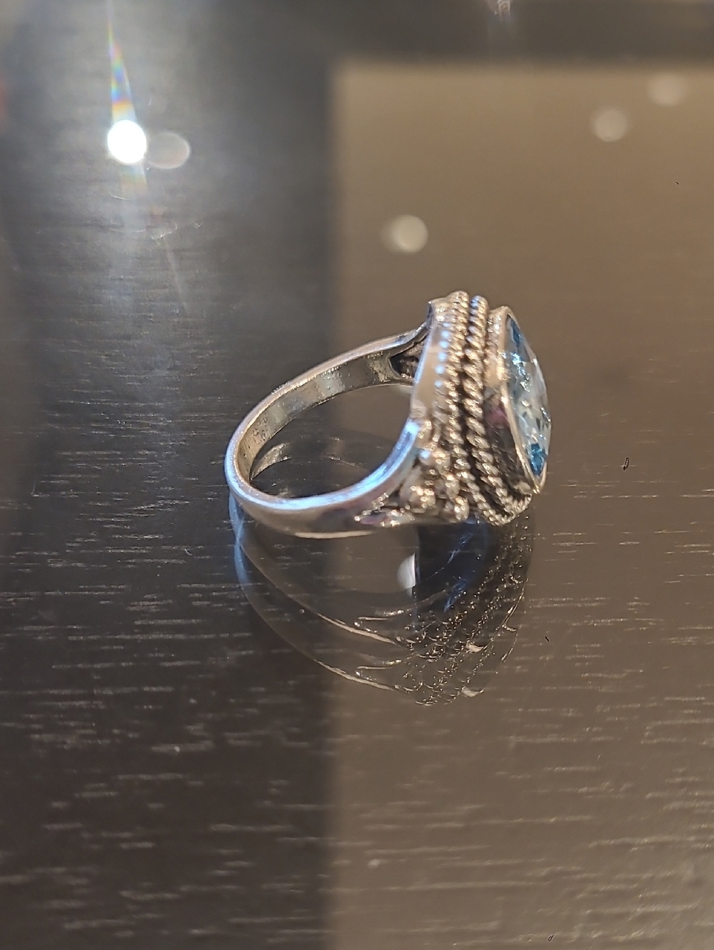 NEW Luxe Silver Plated Blue Topaz Crystal Chunky Statement Ring - Picture 8 of 9